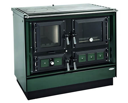 KVS Moravia VSP 9112.7382 Klaudie zelený pravý, chromované doplňky, smaltovaný zelený rám plotny, ocelová broušená plotna