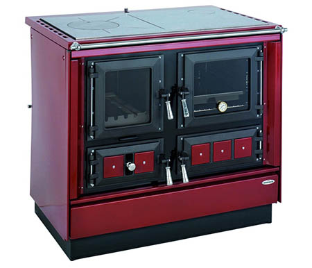 KVS Moravia VSP-9112.4382-V Klaudie bordó pravý, chromované doplňky, smaltovaný bordo rám plotny, ocelová broušená plotna, s výměníkem