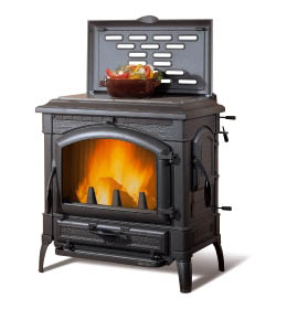 Celolitinová krbová kamna NORDICA Isotta con cerchi Evo černá